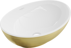 Mexen Elza lavabo de comptoir 40 x 33 cm, blanc/or motif lignes - 21014017