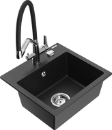 Mexen Milo fregadero de granito de 1 cubeta con grifo de cocina Duo, negro/plata metálico - 6505-73-671701-07