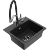 Mexen Milo granite kitchen sink single-bowl with Duo kitchen tap, black/silver metallic - 6505-73-671701-07-B
