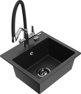 Mexen Milo granite kitchen sink single-bowl with Duo kitchen tap, black/silver metallic - 6505-73-671701-07-B
