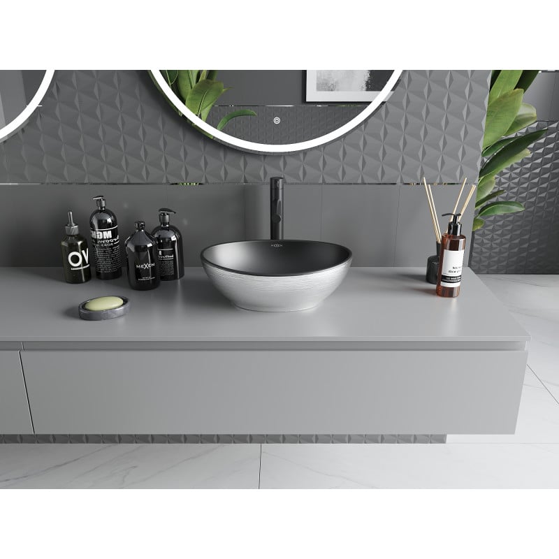 Mexen Elza countertop basin 40 x 33 cm, black matte/silver line pattern - 21014023