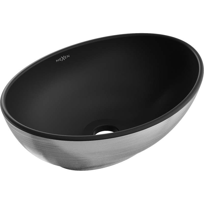 Mexen Elza Aufsatzwaschbecken 40 x 33 cm, schwarz matt/silbernes Linienmuster - 21014023