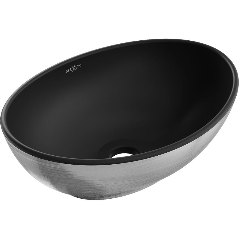 Mexen Elza lavabo de bancada 40 x 33 cm, preto mate/padrão de linhas prateadas - 21014023