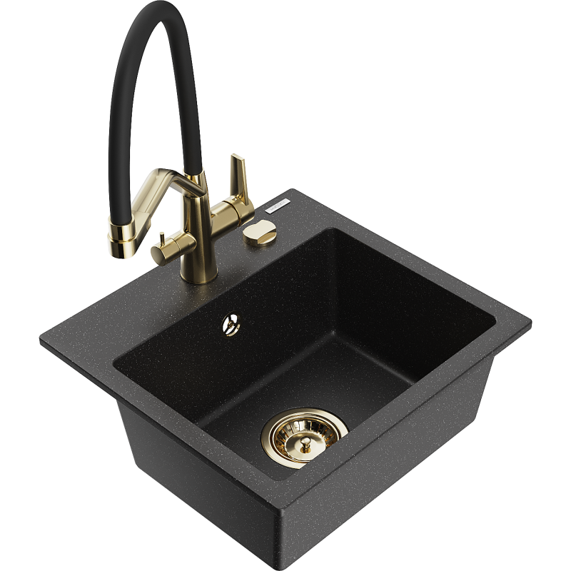 Mexen Milo Granit-Spülbecken 1-kommer, mit Küchenarmatur Duo, schwarz/silber metallic - 6505-73-671701-57-G