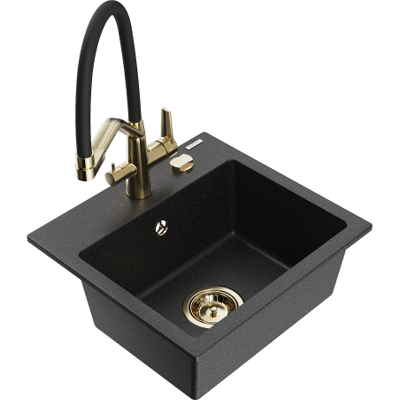 Mexen Milo 1-bowl granite sink with Duo kitchen tap, black/silver metallic - 6505-73-671701-57-G