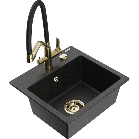 Mexen Milo fregadero de granito de 1 compartimento con grifo de cocina Duo, negro/plateado metálico - 6505-73-671701-57-G