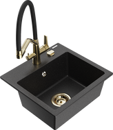 Mexen Milo lava-loiça de granito com 1 cuba e torneira de cozinha Duo, preto/metálico prateado - 6505-73-671701-57-G