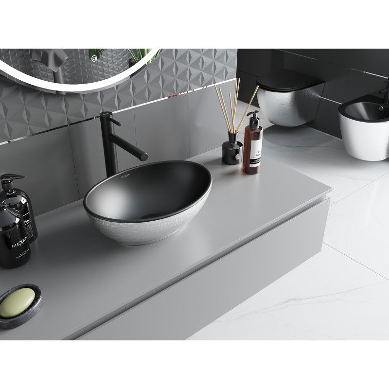 Mexen Elza countertop basin 40 x 33 cm, black matte/silver line pattern - 21014023