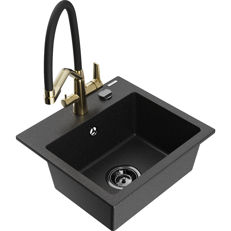 Mexen Milo granit diskho med 1 kammare och köksblandare Duo, svart/silver metallic - 6505-73-671701-57-B