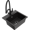 Mexen Milo granite kitchen sink 1-bowl with duo kitchen tap, black/silver metallic - 6505-73-671701-70-B