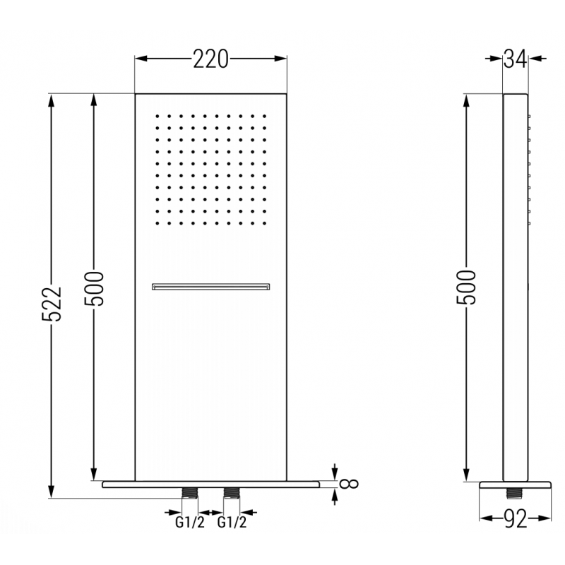 Mexen Waterfall Shower Head 50 x 22 cm, Black- 79195-70