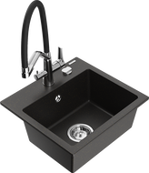Mexen Milo granieten spoelbak met één kom en keukenkraan Duo, zwart/goud metallic - 6505-75-671701-07