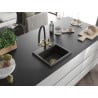 Mexen Milo fregadero de granito 1-cubeta con grifo de cocina Duo, negro/dorado metálico - 6505-75-671701-57-G