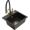 Mexen Milo single-bowl granite kitchen sink with Duo tap, black/gold metallic - 6505-75-671701-57-G