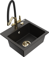 Mexen Milo granitdiskho med 1 facka och köksblandare Duo, svart/guld metallic - 6505-75-671701-57-G