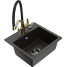 Mexen Milo Granitspüle 1-kammerig mit Küchenarmatur Duo, schwarz/gold metallic - 6505-75-671701-57-B