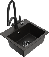 Mexen Milo granite sink 1-bowl with Duo kitchen faucet, black/gold metallic - 6505-75-671701-70-B