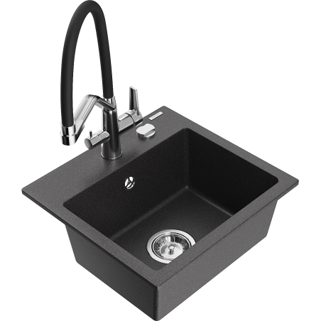 Mexen Milo granite kitchen sink 1-bowl with kitchen tap Duo, speckled black - 6505-76-671701-07