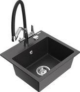 Mexen Milo lavello in granito a 1 vasca con miscelatore cucina Duo, nero maculato - 6505-76-671701-07