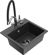 Mexen Milo lava-loiça de granito 1-câmara com torneira de cozinha Duo, preto salpicado - 6505-76-671701-07-B