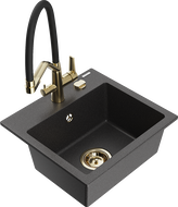 Mexen Milo lavello in granito a 1 vasca con miscelatore cucina Duo, nero maculato - 6505-76-671701-57-G