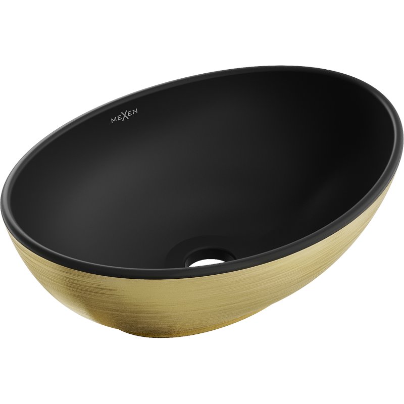 Mexen Elza countertop washbasin 40 x 33 cm, black matte/gold line pattern - 21014027
