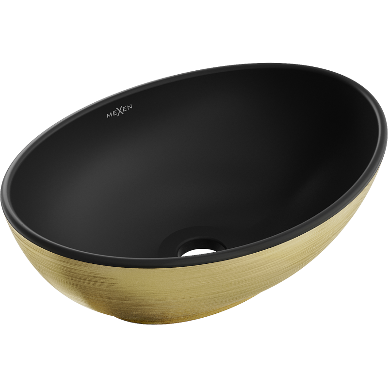 Mexen Elza lavabo da appoggio 40 x 33 cm, nero opaco/motivo oro linee - 21014027