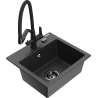 Mexen Milo granite sink 1-bowl with Duo kitchen tap, black speckled - 6505-76-671701-70-B