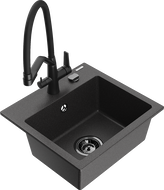 Mexen Milo granite sink 1-bowl with Duo kitchen tap, black speckled - 6505-76-671701-70-B