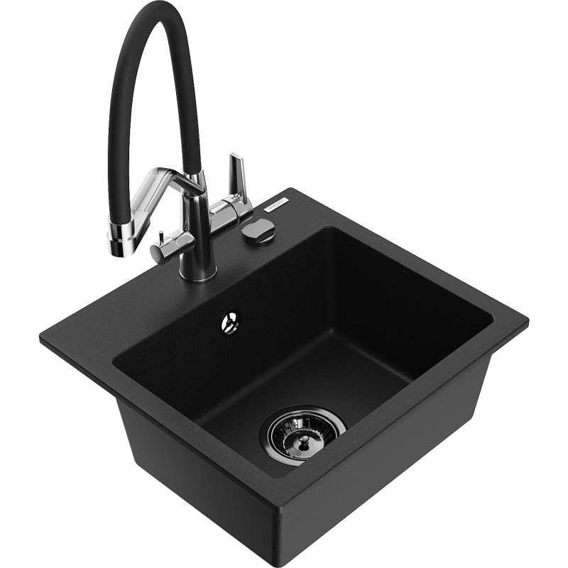 Mexen Milo évier de cuisine en granit 1 bac avec robinet Duo, noir - 6505-77-671701-07-B