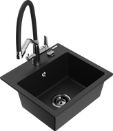 Mexen Milo granitge Spullsteen mat enger Kichenbatterie Duo, schwaarz - 6505-77-671701-07-B