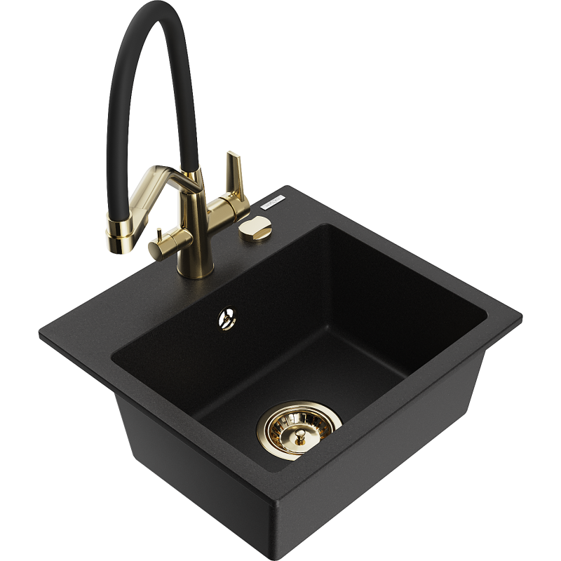 Mexen Milo fregadero de granito de 1 compartimento con grifo de cocina Duo, negro - 6505-77-671701-57-G