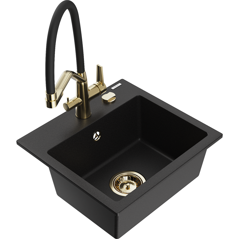 Mexen Milo granitdiskho med en bassäng och Duo köksblandare, svart - 6505-77-671701-57-G