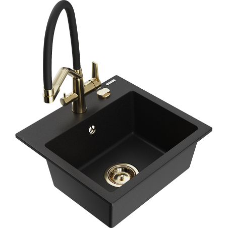 Mexen Milo fregadero de granito de 1 compartimento con grifo de cocina Duo, negro - 6505-77-671701-57-G