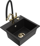 Mexen Milo 1-bowl granite kitchen sink with Duo tap, black - 6505-77-671701-57-G