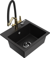Mexen Milo fregadero de granito de 1 compartimento con grifo de cocina Duo, negro - 6505-77-671701-57-B