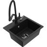 Mexen Milo fregadero de granito de 1 cubeta con grifo de cocina Duo, negro - 6505-77-671701-70-B