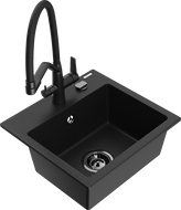 Mexen Milo granite sink 1-bowl with Duo kitchen tap, black - 6505-77-671701-70-B
