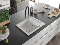 Mexen Enzo fregadero de granito de 1 tina con escurridor y grifo de cocina Duo, blanco - 6506-20-671701-07