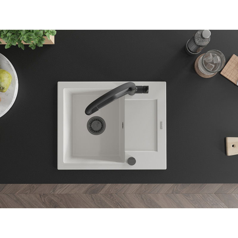 Mexen Enzo fregadero de granito de 1 seno con escurridor y grifo de cocina Duo, blanco - 6506-20-671701-70-B