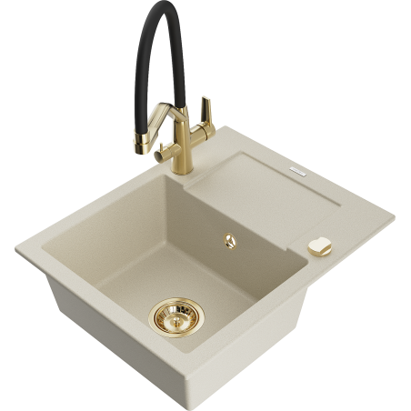 Mexen Enzo fregadero de granito de 1 seno con escurridor y grifo de cocina Duo, beige - 6506-69-671701-57-G