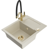 Mexen Enzo Granitspüle 1-Becken mit Abtropffläche und Küchenarmatur Duo, beige - 6506-69-671701-57-G