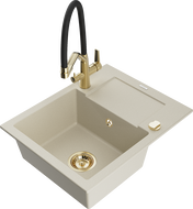 Mexen Enzo lavello da cucina in granito 1-vasca con sgocciolatoio e rubinetto Duo, beige - 6506-69-671701-57-G