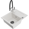 Mexen Enzo fregadero de granito 1-cámara con escurridor y grifo de cocina Duo, blanco - 6506-20-671701-07-B