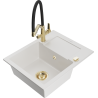 Mexen Enzo fregadero de granito de 1 cubeta con escurridor y grifo de cocina Duo, blanco - 6506-20-671701-57-G