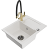 Mexen Enzo granite sink 1-bowl with drainer and Duo kitchen tap, white - 6506-20-671701-57-B