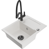 Mexen Enzo 1-bowl granite sink with drainer and Duo kitchen tap, white - 6506-20-671701-70-B