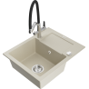 Mexen Enzo fregadero de granito de 1 cubeta con escurridor y grifo de cocina Duo, beige - 6506-69-671701-07