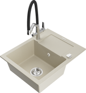 Mexen Enzo 1-bowl granite sink with drainer and Duo kitchen tap, beige - 6506-69-671701-07