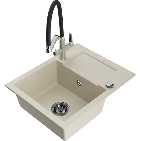 Mexen Enzo fregadero de granito de 1 compartimento con escurridor y grifo de cocina Duo, beige - 6506-69-671701-07-B